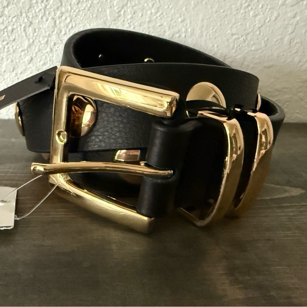 B-Low the Belt Phinix Moto Leather Black and Gold Studded Belt Size XL Suede Lng - Picture 5 of 10